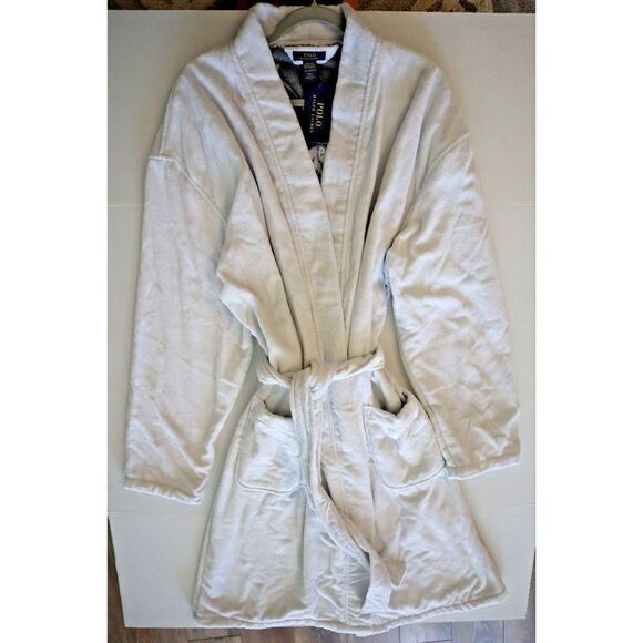 Polo Ralph Lauren P299RL AXKL Men's Sz L/XL White Pony Logo Velour Robe - Picture 2 of 10